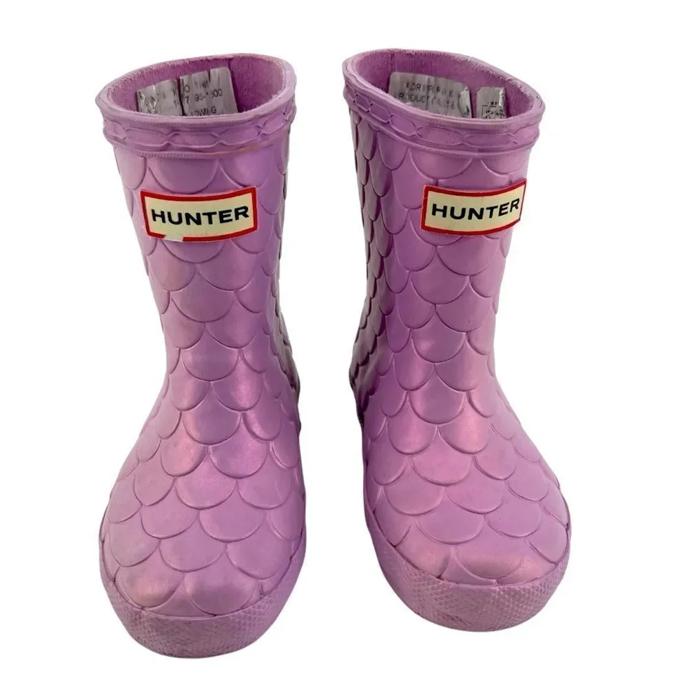 Hunter Little Girl’s Sea Dragon Iridescent Purple Waterproof Boots Size 6
